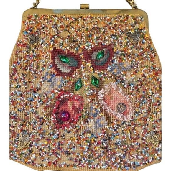 Antique Soure Bag New York Stunning Beaded Floral Purse - Picture 3 of 10